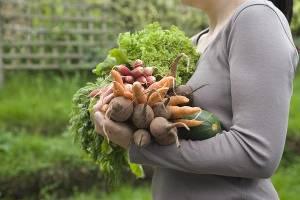 Žena hospodářství zelenina — Stock fotografie