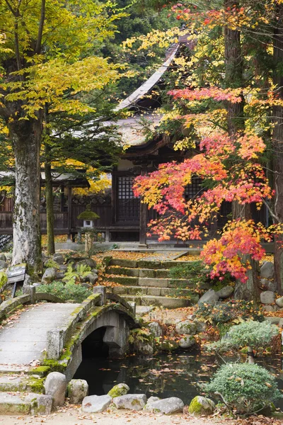 Tempel tuin met stenen brug — Stockfoto