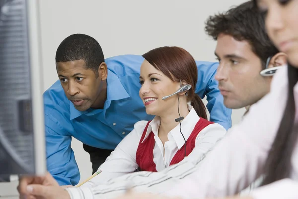 People Wearing Headsets in Office — Stock Photo, Image