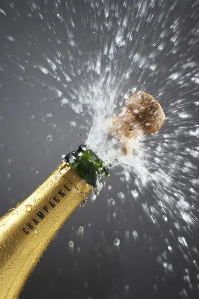 Champagne bottle popping cork Royalty Free Stock Photos