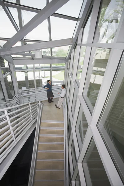 Mensen uit het bedrijfsleven praten in trappenhuis — Stockfoto