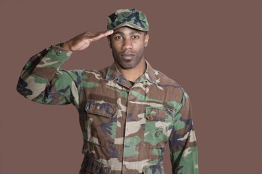 African American US Marine Corps soldier saluting clipart