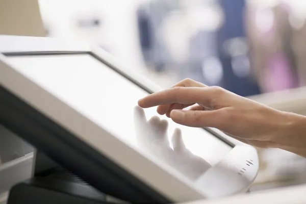 Hand touching screen — Stock Photo, Image