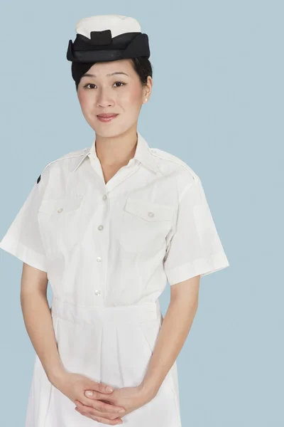 Navy officer with hands clasped — Stock Photo, Image