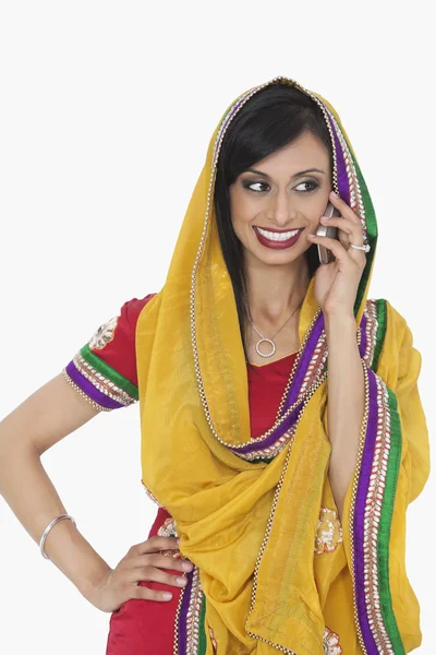 Indian woman answering phone call — Stock Photo, Image