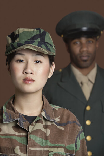 Marine Corps soldier with officer standing