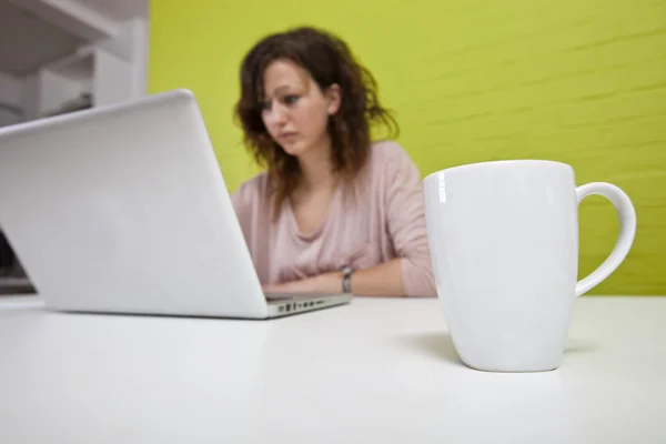 Mãos das mulheres digitando no laptop — Fotografia de Stock