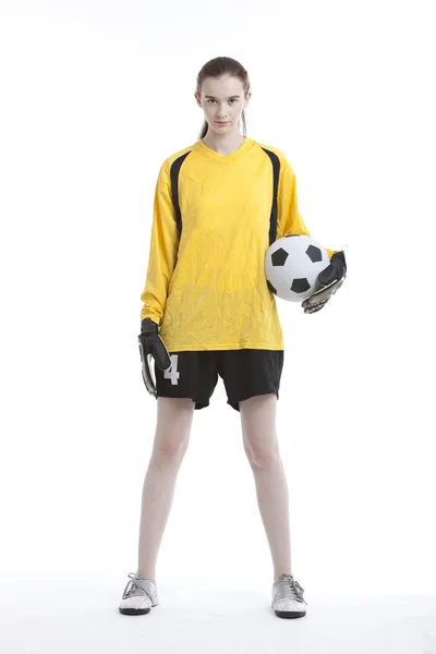 Frau mit Fußball — Stockfoto