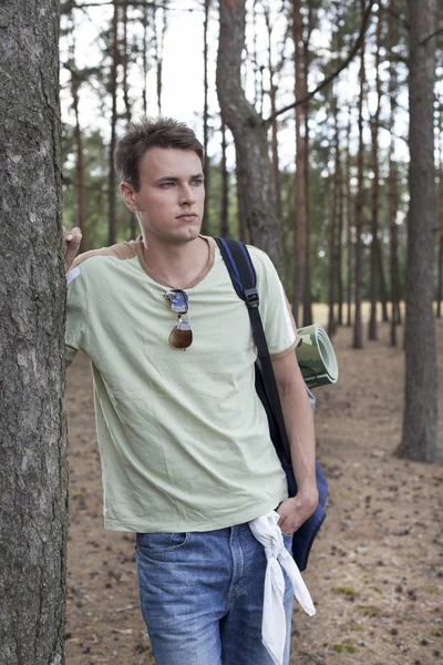 Man wandelen in de bossen — Stockfoto