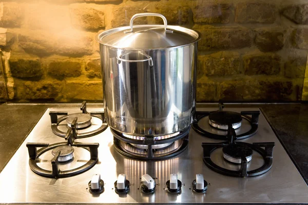 Pan on stove — Stock Photo, Image