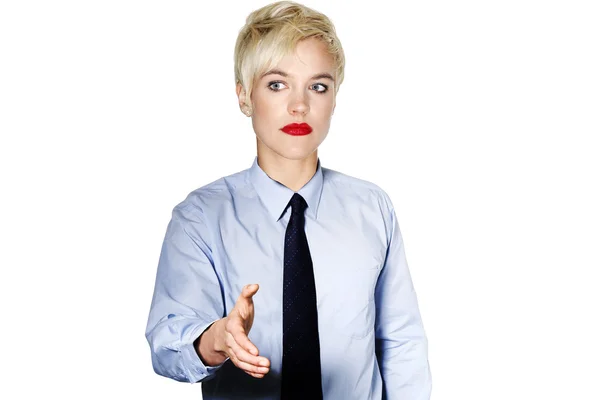 Business woman offering her hand — Stock Photo, Image