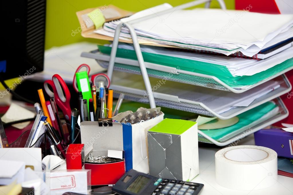 Real life messy desk in office