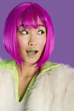 Funky woman in pink wig clipart