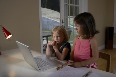little  Girls with computer clipart