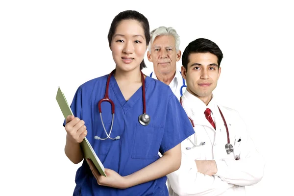 Läkare står på vit backgraund — Stockfoto