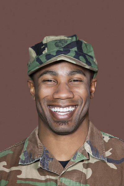 African American US Marine Corps soldier smiling