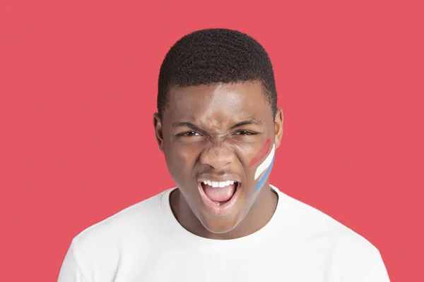 Aggressive man with face Dutch flag — Stock Photo, Image