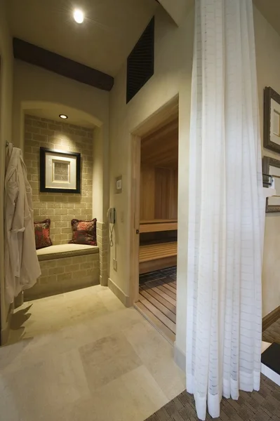 Sauna con cortina y baño de vapor —  Fotos de Stock