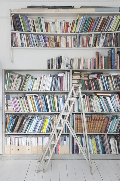 Ladder and shelves of books — Stock Photo, Image