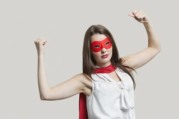 Mulher em traje de super herói — Fotografia de Stock