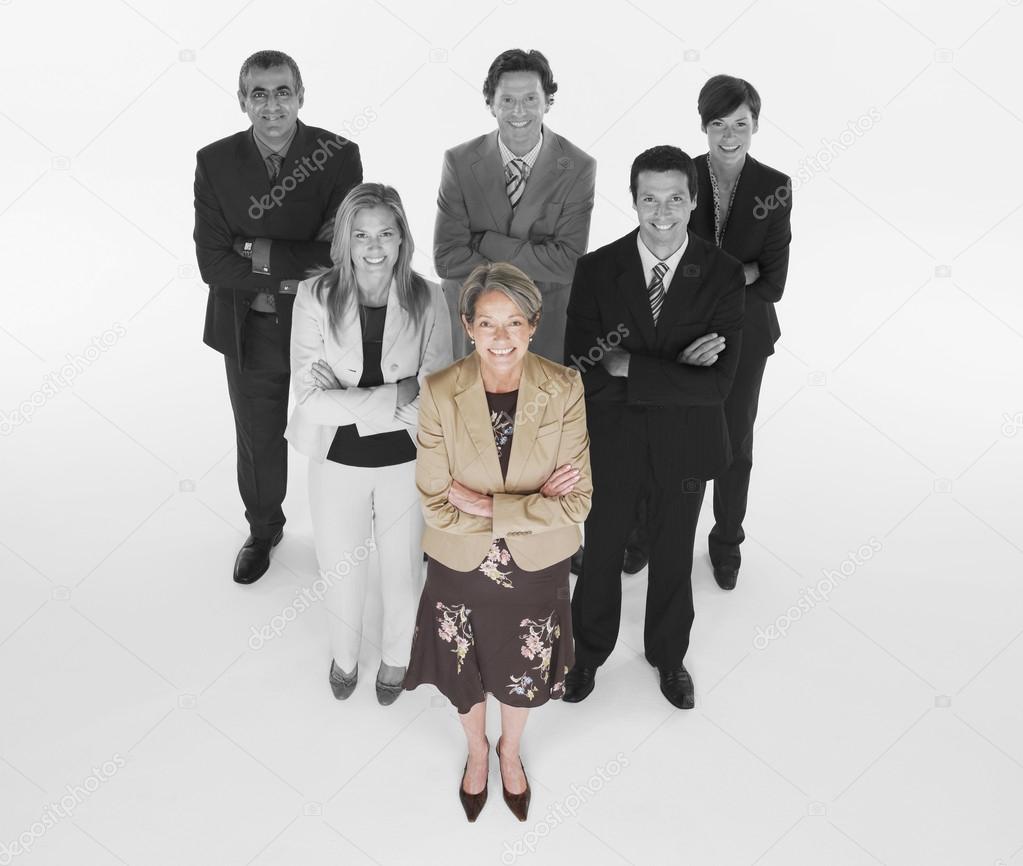 Ambitious businesswoman with team