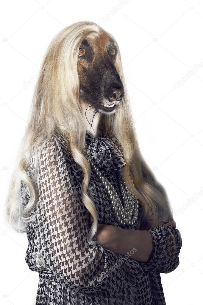 Senior woman with dog's head