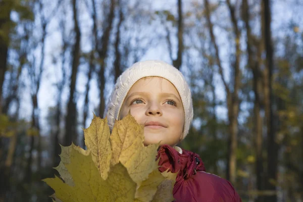 Girl holding leaves — Stock Photo, Image