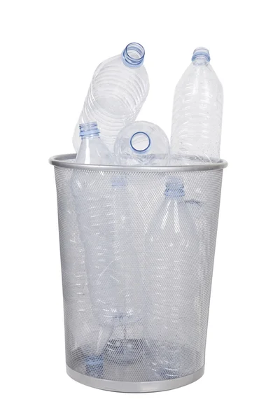 Empty bottles in garbage bin — Stock Photo, Image