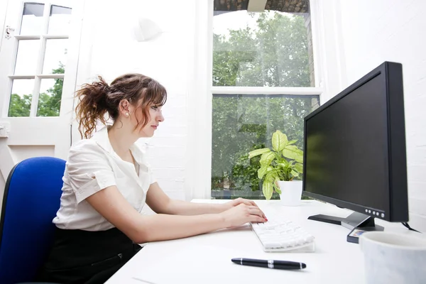 Bilgisayar kullanan iş kadını — Stok fotoğraf
