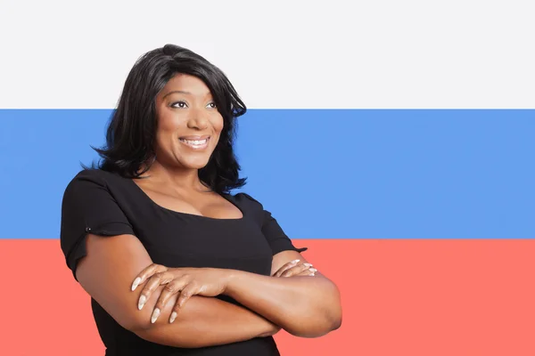 Woman over Russian flag — Stock Photo, Image