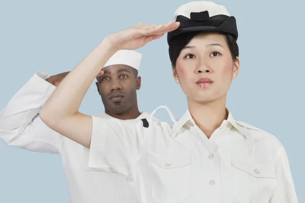 Navy officer and sailor saluting — Stock Photo, Image