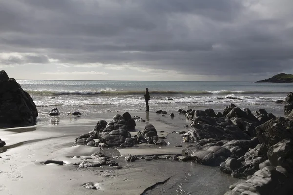 Turista contemplando paesaggio marino — Foto Stock