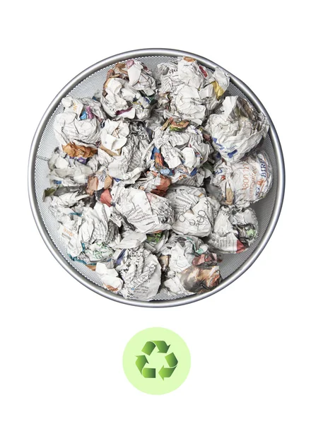 Crumpled papers in garbage bin — Stock Photo, Image