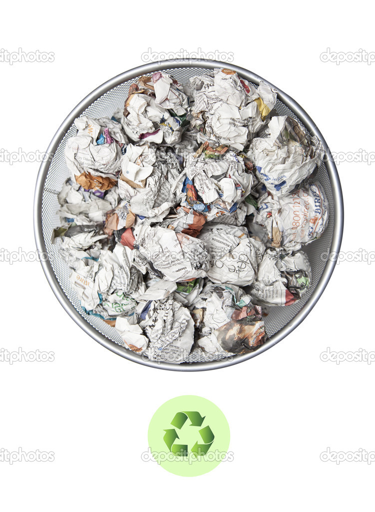 Crumpled papers in garbage bin