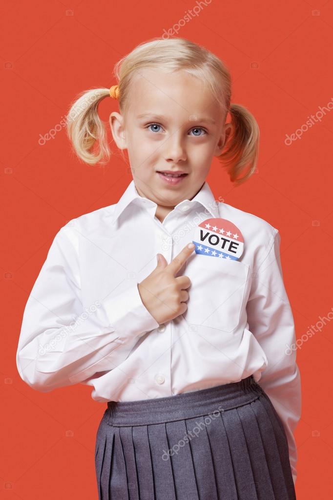 School girl with vote badge