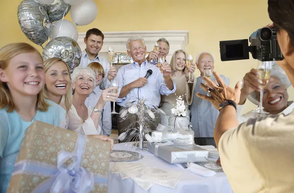 Senior man celebrating start of retirement — Stock Photo, Image