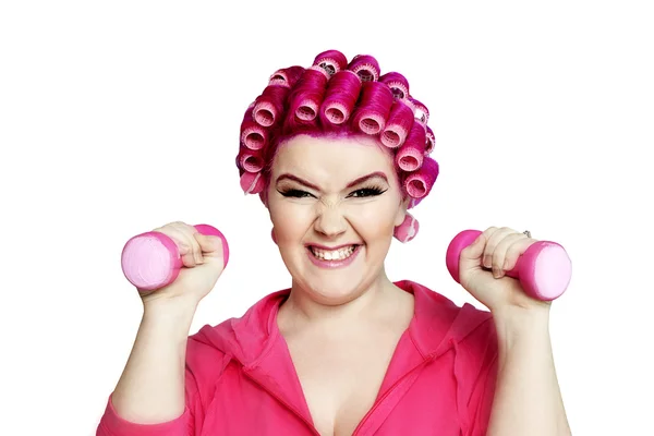 Woman happily lifting weights — Stock Photo, Image