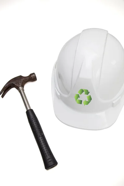 Hammer and hard with recycling symbol — Stock Photo, Image