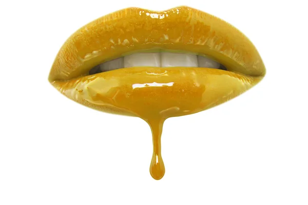 Lábios de brilho labial amarelo — Fotografia de Stock
