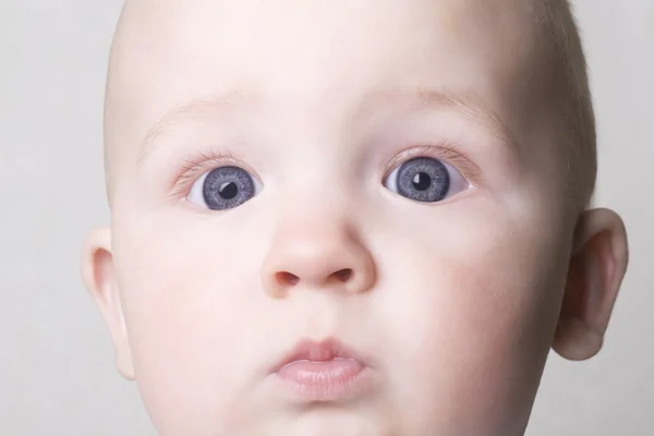 Staring 18 month old with blue eyes — Stock Photo, Image