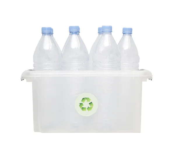 Plastic bottles in recycling bin — Stock Photo, Image