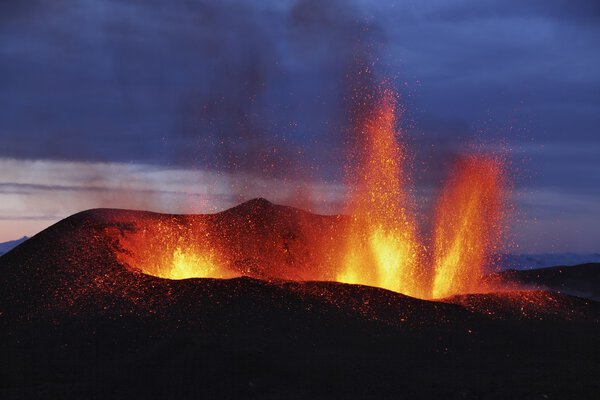 Molten lava erupts