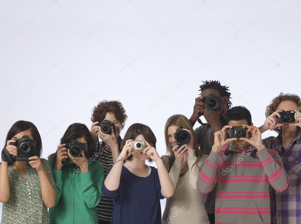 People making photo straight at camera