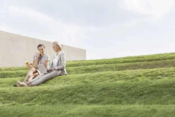 Geschäftsfrauen sitzen auf Gras — Stockfoto