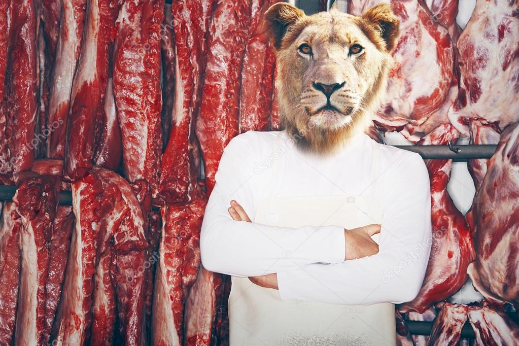 Butcher with a lion head