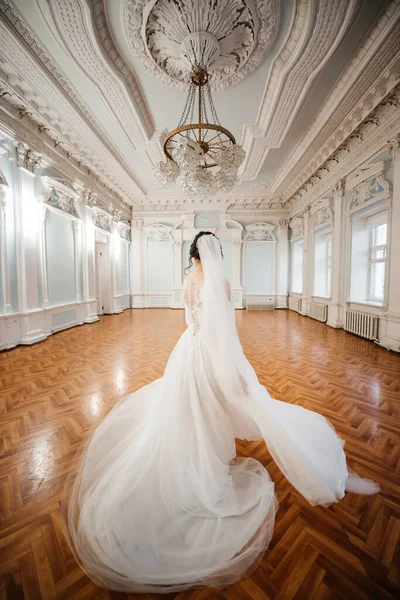 Beautiful Bride Lush Dress Spinning Running — Fotografia de Stock