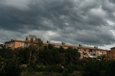 Orenburg, facades of old residential buildings in the city center