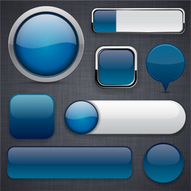 Dark-blue high-detailed modern buttons. clipart