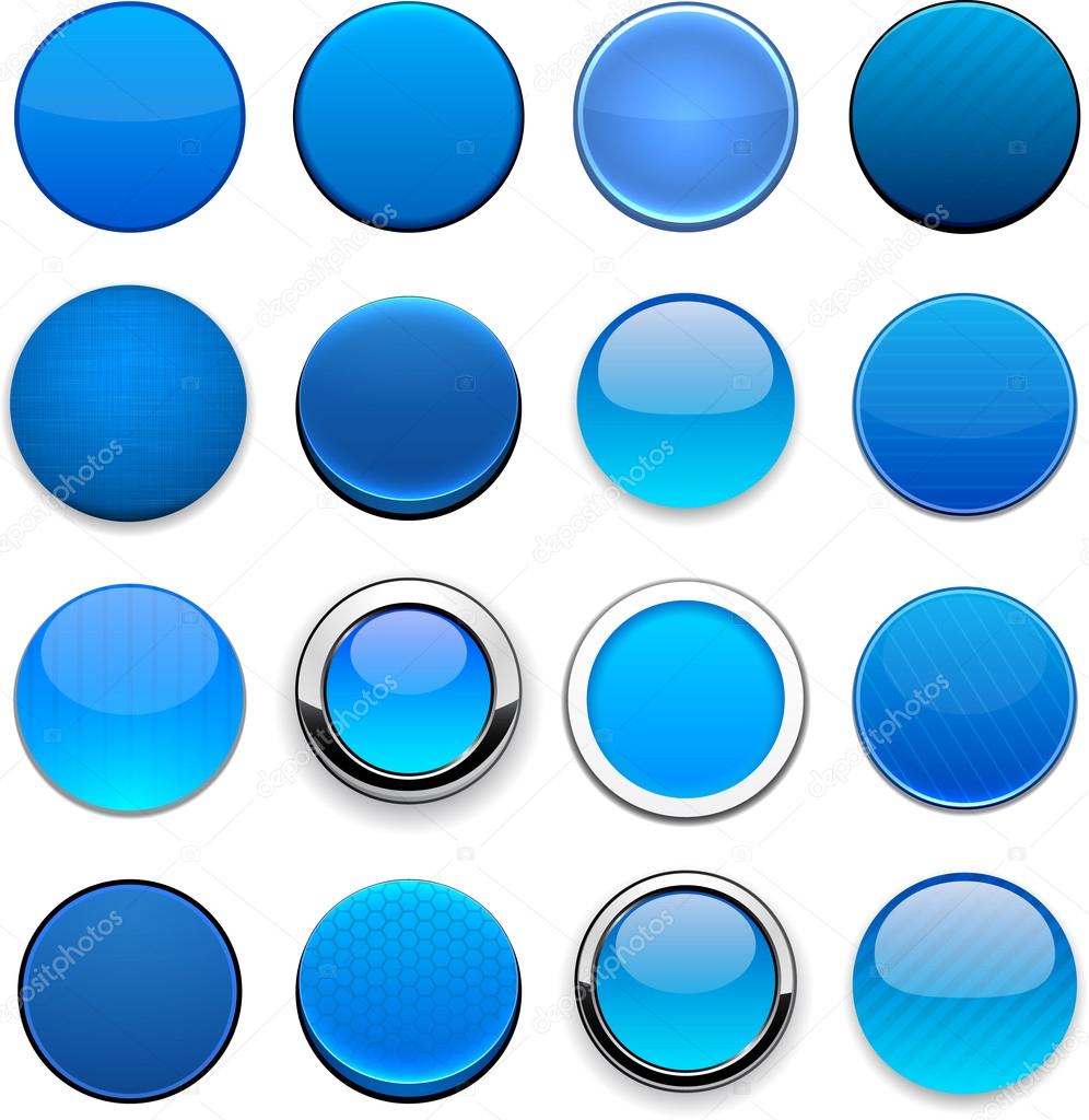 Set of blank blue round buttons for website or app. Vector eps10.