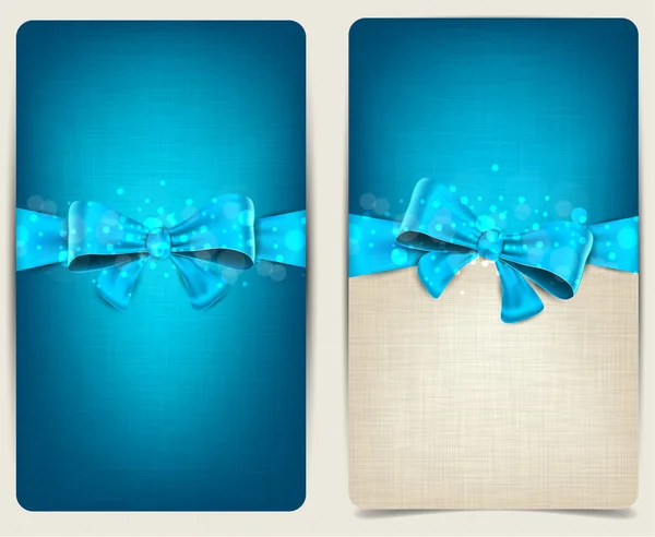 Linen cards with blue bow. — Stock Vector